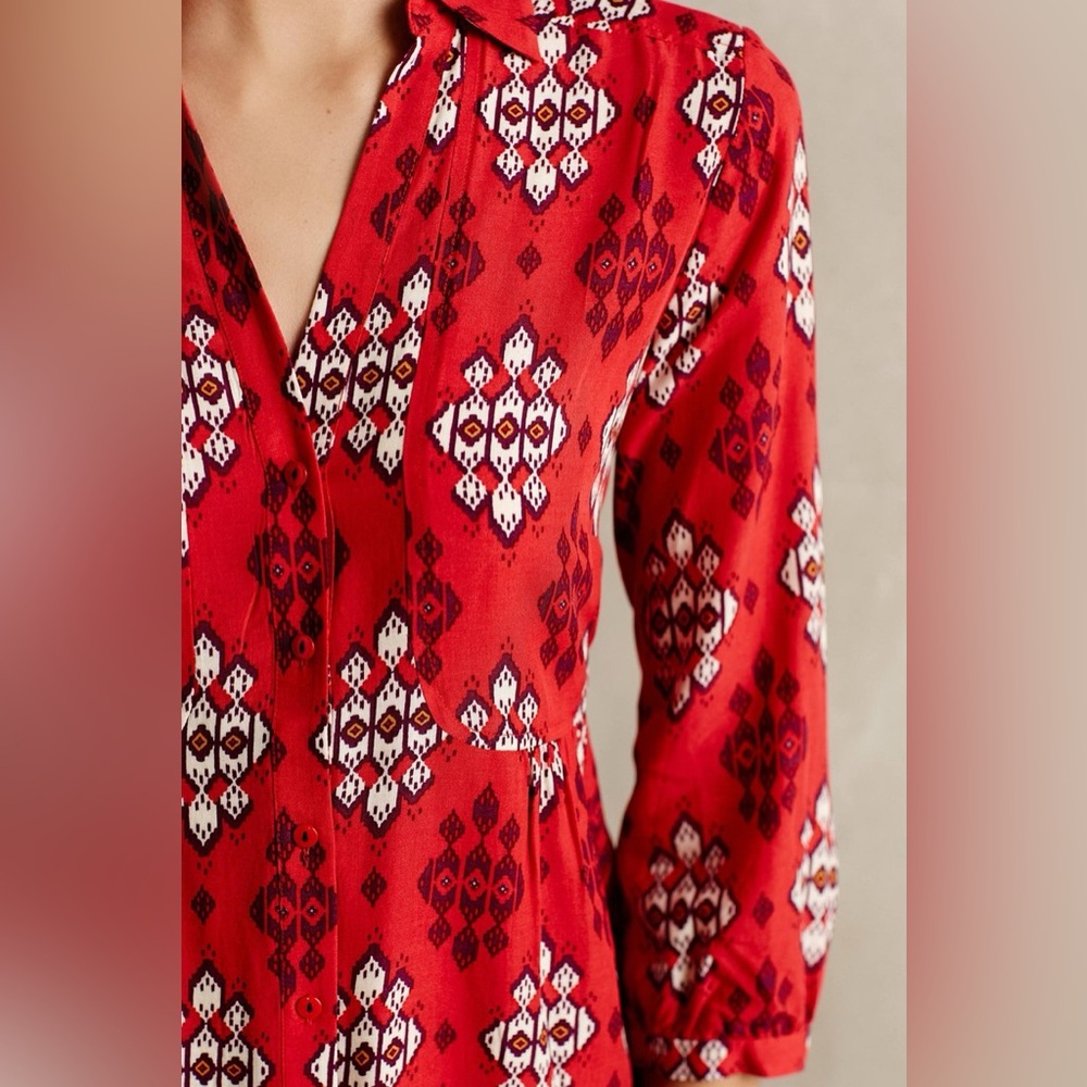 Anthropologie Maeve Floral Button Down Blouse Boho Lightweight Women Size 6 - Picture 6 of 14